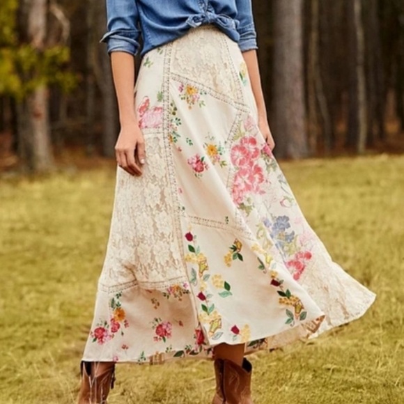 Reba Dresses & Skirts - Reba Lace and Embroidery Patchwork Maxi Skirt